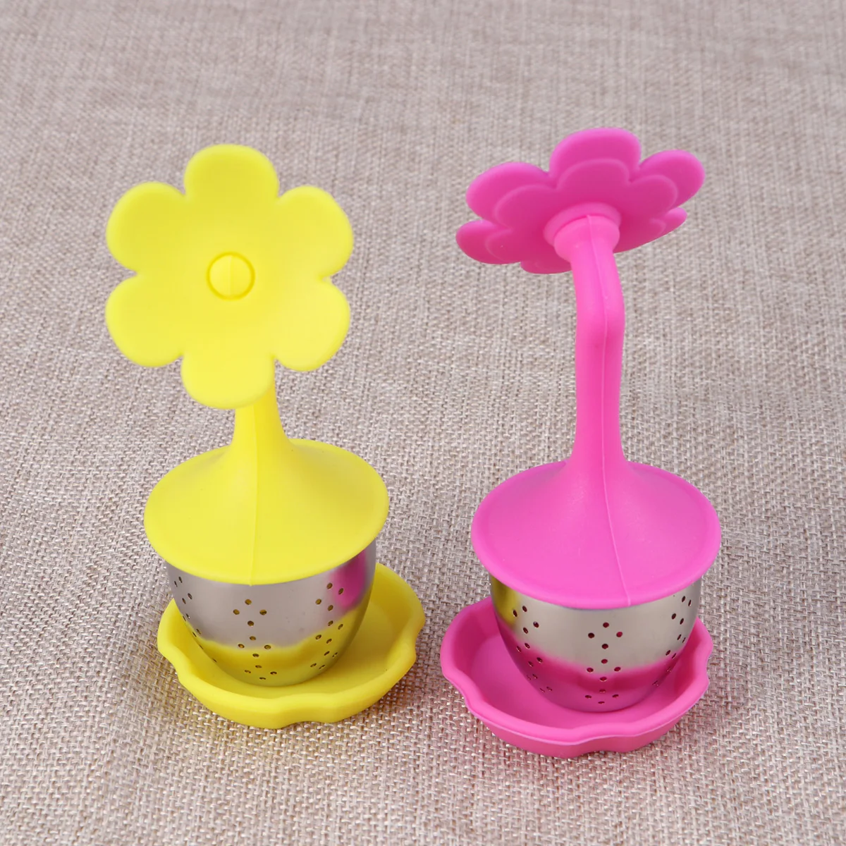 

4pcs Silicone Stainless Steel Flower Infuser Fine Mesh Tea Strainer Drip Tray Dishwasher Safe High Temp Resistant -40 To 250 ℃