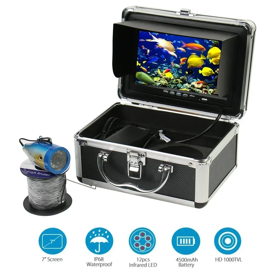 Underwater Fishing Camera 7inch 1000TVL IP68 Waterproof  Ice/Sea/River Camera for Fishing Fish Finder with chargeable battery