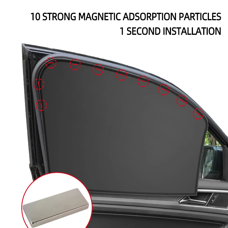 Fully Blackout Magnetic Car Curtains 2Pcs - Opaque Sunshade with 10 Strong Magnets for Summer Protection