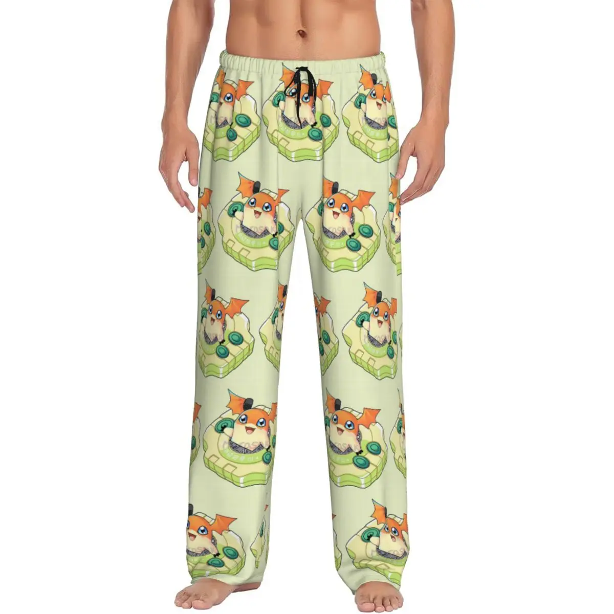 Custom Patamon Digivice Digimon Pajama Pants Men Sleepwear Sleep Lounge Bottoms with Pockets