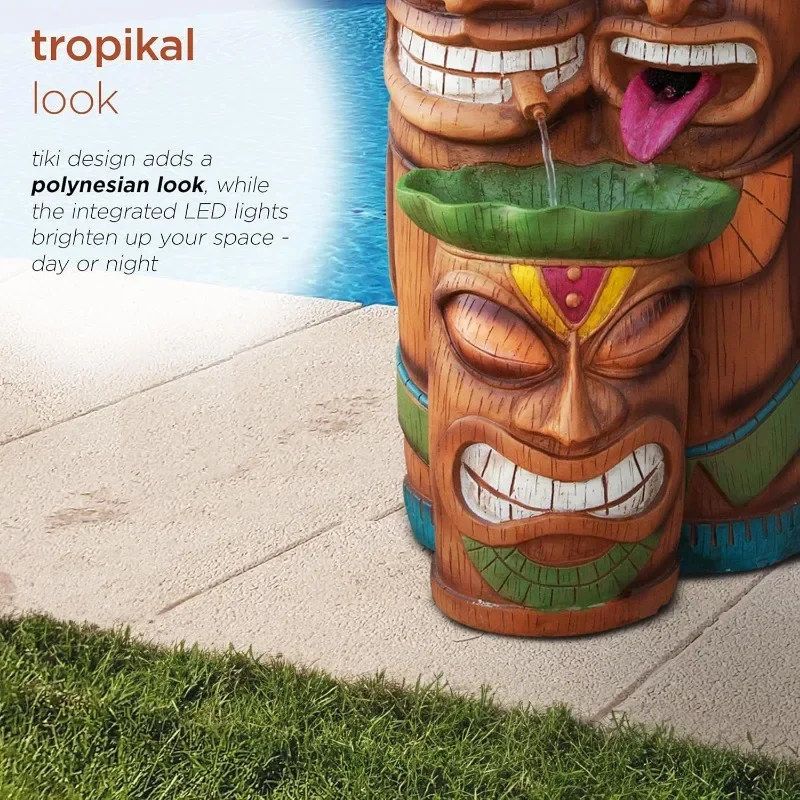 Colorido Tiki Water Fountain, interior e exterior Floor Waterfall, LIZ142L, 3 cabeça em camadas, tropical, 35"