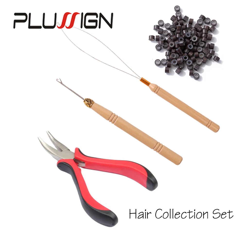 

Wigs Installation Kit Set 300Pcs 5Mm Silicone Lined Beads 1Pcs Curved mouth Hair Extension Pliers 1 crochet locks 1 Pulling Loop
