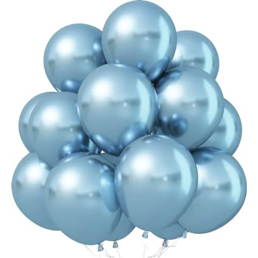 

Metallic Blue Balloons, 12Inch Chrome Balloons 30Pcs Pastel Party Balloons Sky Chrome Helium Latex Balloon for Birthday Shower