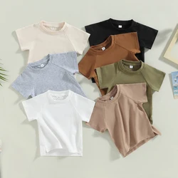 2023-02-17 Lioraitiin 0-4Years Toddler Girls Boys Summer Tops Solid Color Short Sleeve O Neck Loose T-shirt