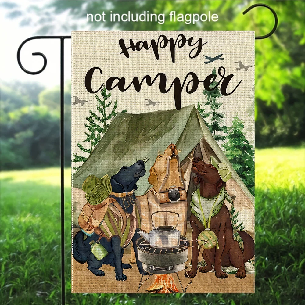 

1pc Happy Camper Dogs Camping Garden Yard Flag - Double-Sided 12x18 Inch Outdoor Decor, Durable Polyester