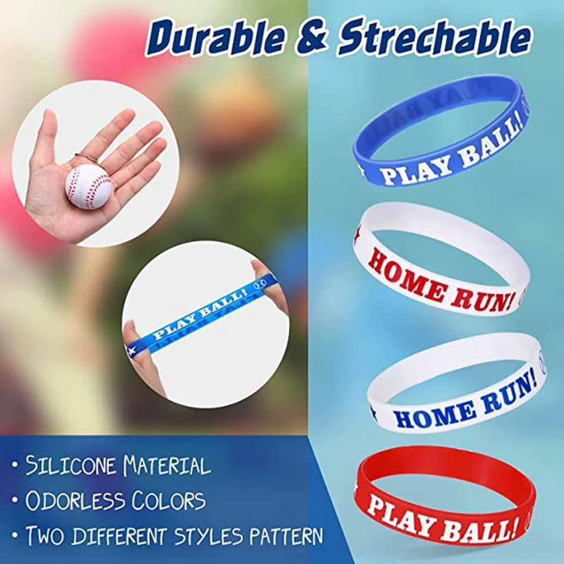 24Pcs Baseball Bracelet Silica Gel Baseball Bracelet PLAY BALL HOME RUN Bracelet For Baseball Theme Party