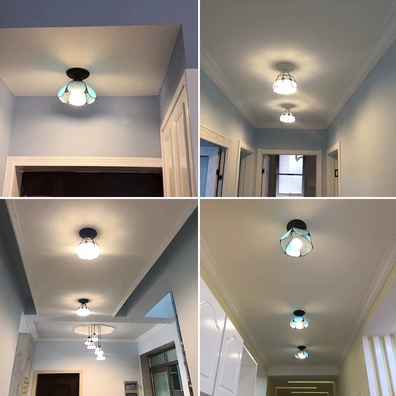 Mediterranean Ceiling Light Tiffany Countryside Minimalist Creative Corridor Corridor Balcony Single Head Foyer Ceiling Light
