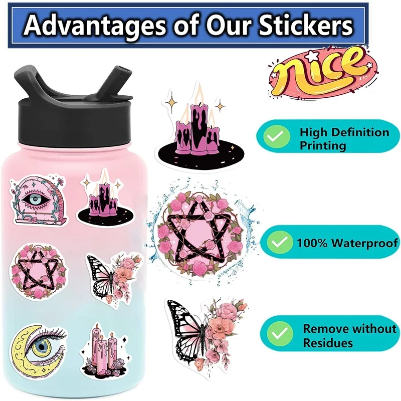 Kawaii Pink Witch PVC Sticker, Decoração Estética, Scrapbooking, Papelaria Coreana Colorida, Material Escolar para Crianças, 10 Pcs, 30 Pcs, 50Pcs