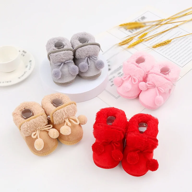 Winter Baby Snow Boots Warm Plush Balls Indoor Cute Princess Shoes Comfortable Soft Bottom Infant Newborn Toddler Baby Shoes