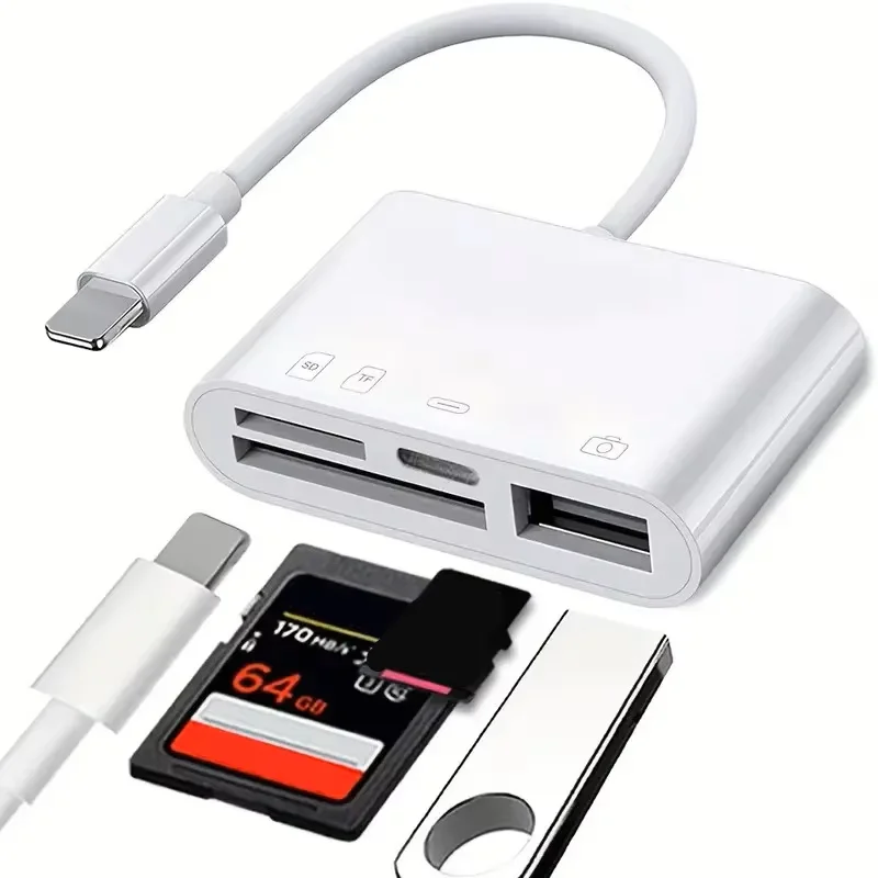 Sale 4-in-1 SD Card Reader for iPhone & iPad - Fast Charge Port, Plug & Play