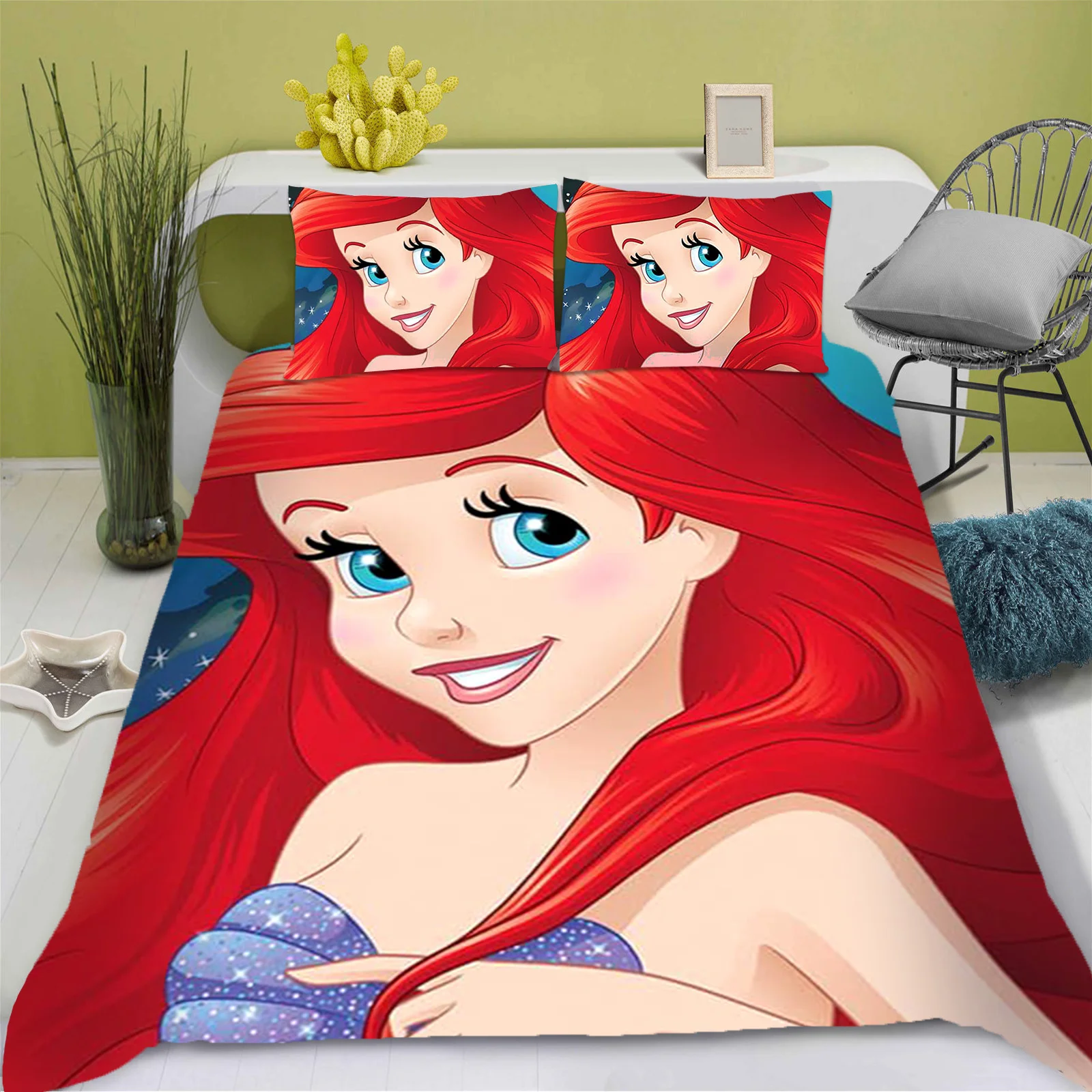 

Mermaid Ariel 100% Polyester 3D Children'S Printed ​Bedding Set Duvet Cover Anime Home Decor Suitable For Children And Adults