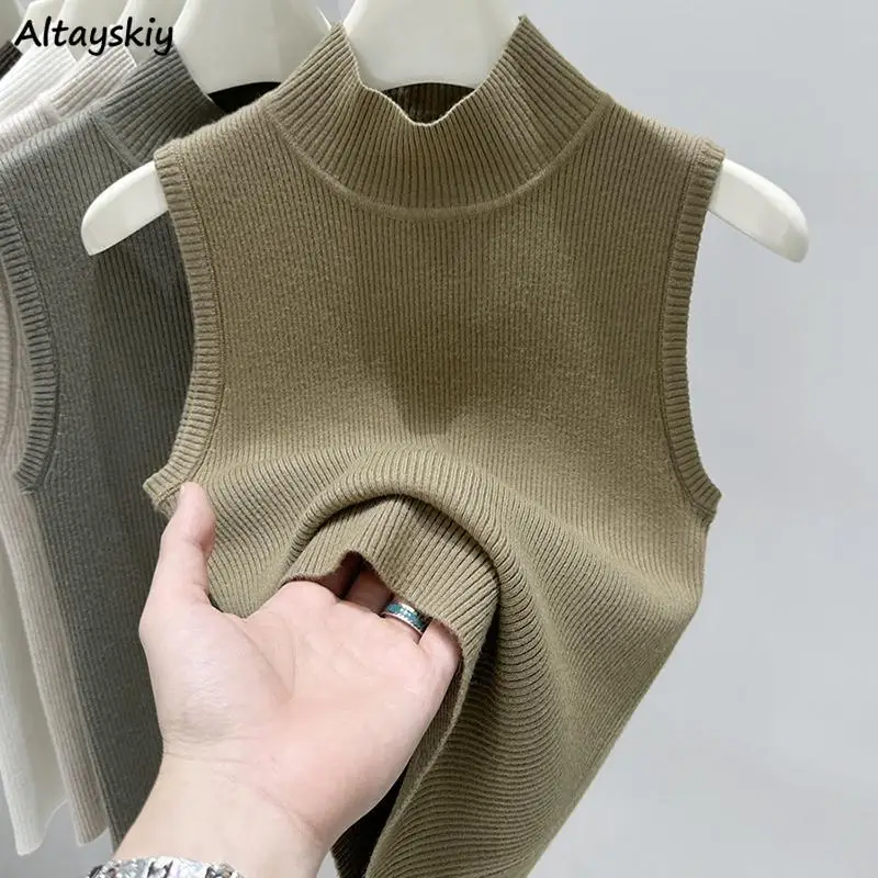 6 Colors Sweater Vest Women Half High Collar Knitted Soft Harajuku Casual Minimalist Sleeveless Vintage Korean Style Classic New