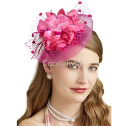 Lady Fancy Fascinators Hats for Womens Mesh Wedding Headwear Veil Flower Cocktail Tea Party Church Derby Hat Chapeu Feminino