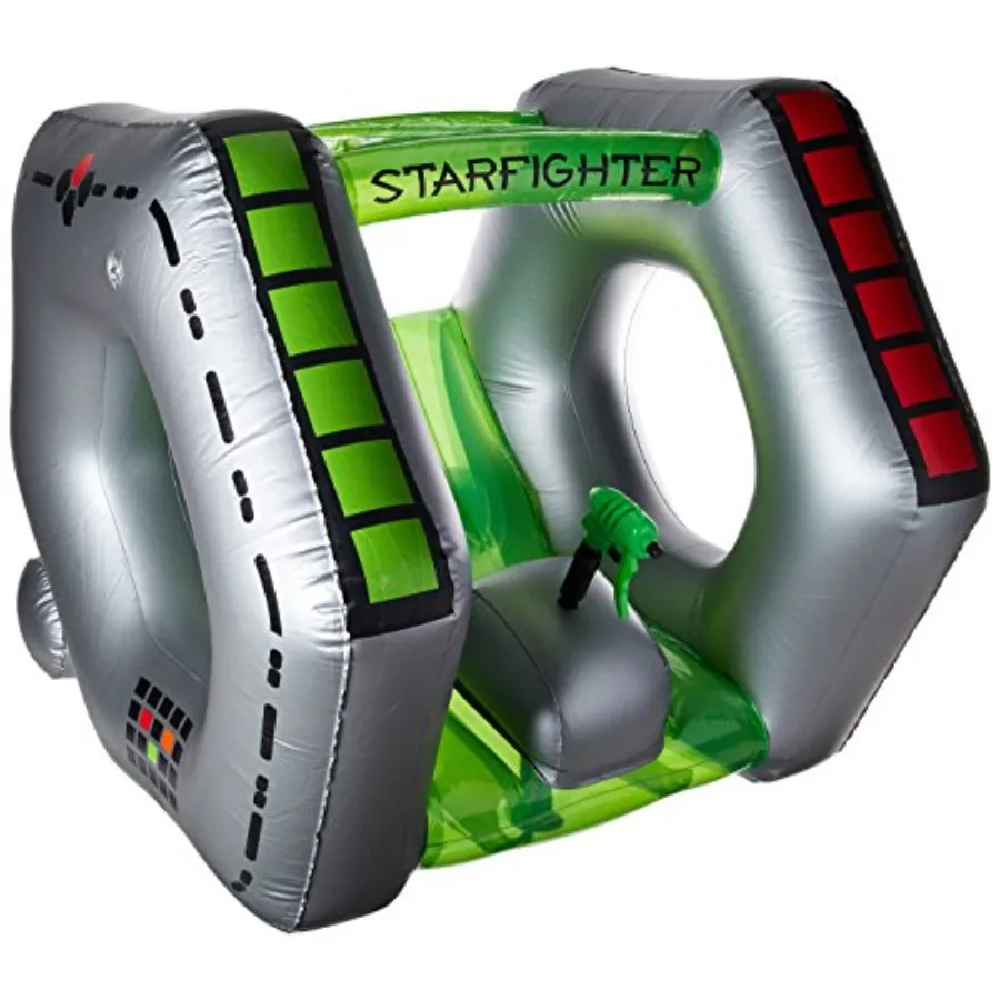 

Pool toy for outdoor water play inflatable vinyl silver/green extra-large 46x45x43 starfighter design with high-capacity squirt