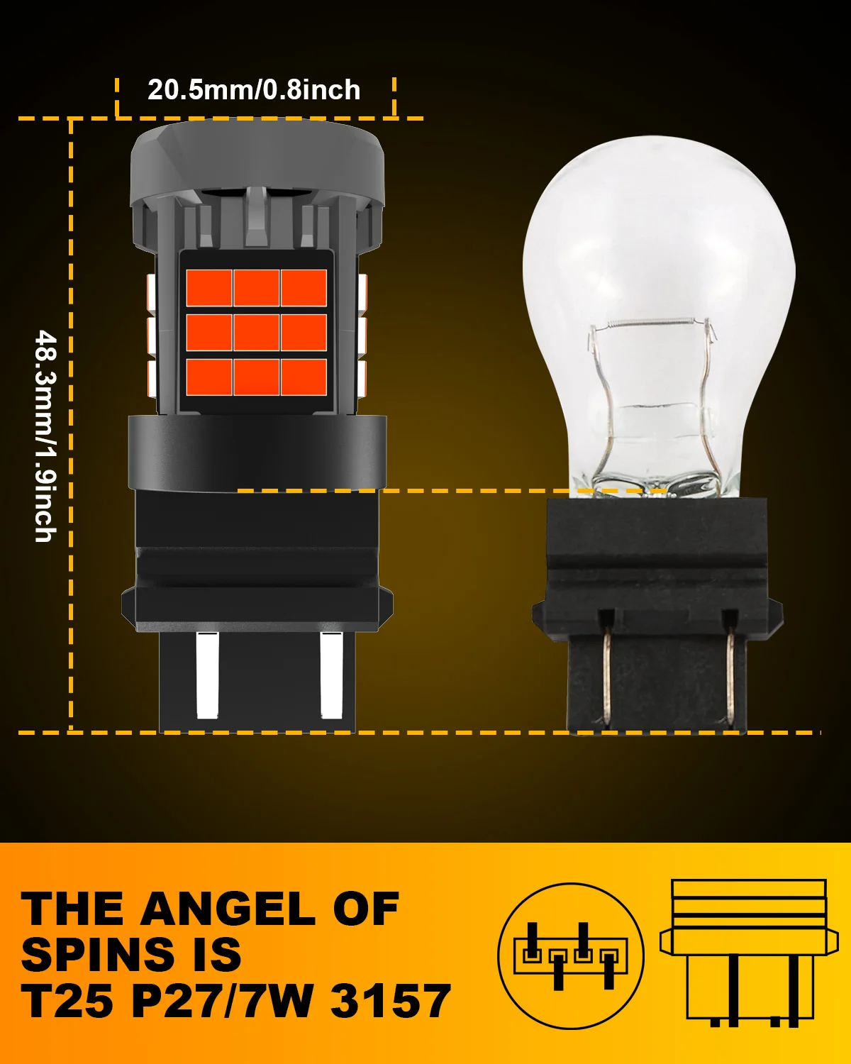 Katur 2pcs T25 3157 Led Car Light P27/7W Bulb Super Bright White Orange Red High Power Brake Light No Hyper Flash For Toyota