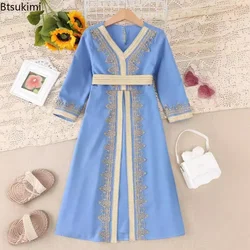 2026 Muslim Fashion Abayas for Kids Saudi Arabic Girls Lace Long Dress Long Sleeve Kaftan Robe Turkey Dubai Luxury Party Dresses