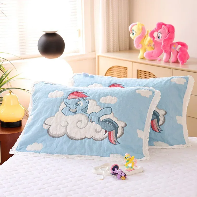 Miniso My Little Pony Pillow Towel Cute Anime Lace Cotton Gauze Puff Soft Cotton Anti Oil Thickening Cartoon Pillow Towel Gifts