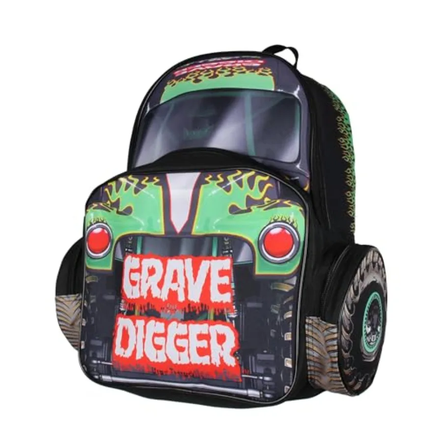 

Monster Jam Grave Digger Truck Shaped Dual Compartment Tote Backpack For Daily Use 16"