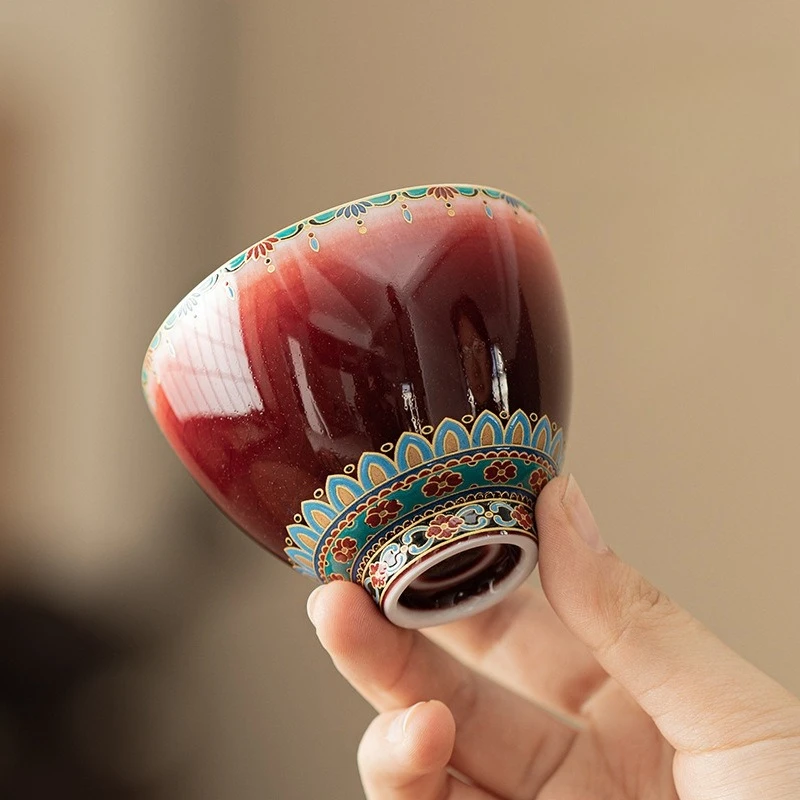 中国の朗紅釉敦煌プレスカップ家庭用セラミック茶試飲カップマスターカップ高級カンフー茶器ギフト茶道