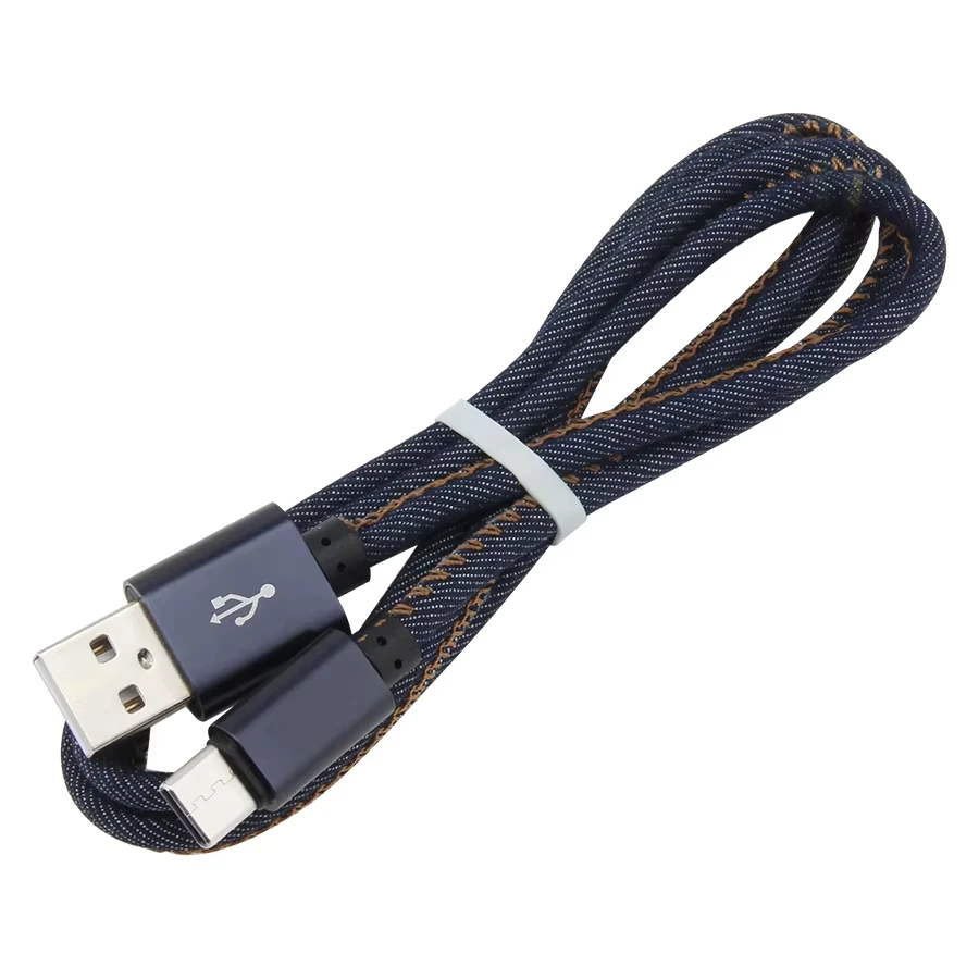 100pcs Denim USB Phone Charging Cable for iPhone 13 12 Fast Charger Micro Type C Cables For Samsung Xiaomi Android Charge Wire