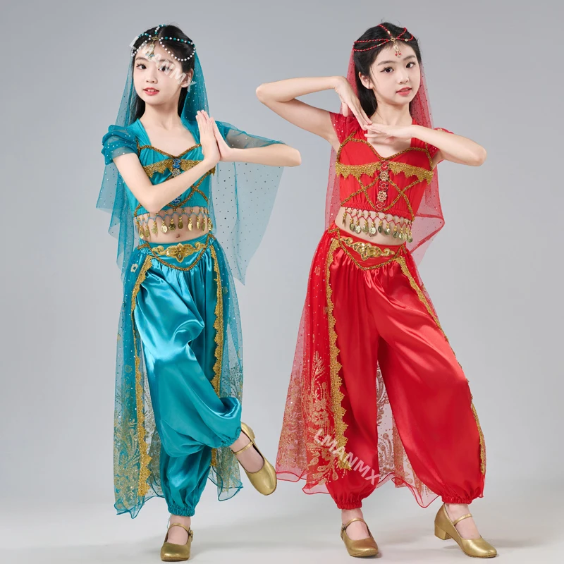 Indisches Tanzaufführungskostüm für Kinder, Xinjiang Tianzhu-Mädchen, Jade-Kaninchen, Jasmin-Prinzessinnenkleid, exotisches Tanzkostüm