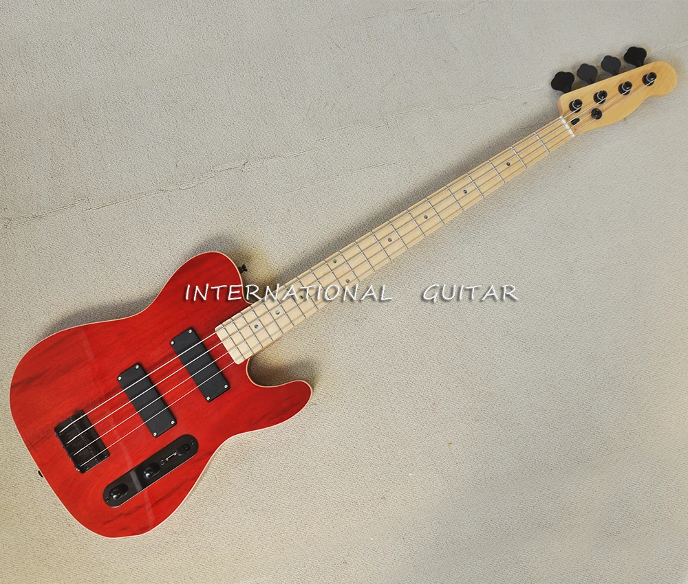 Red 4 Strings Electric Bass Guitar with Maple Fretboard,Abalone Dot Inlay