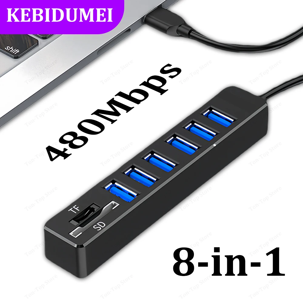 8-in-1 USB HUB USB 2.0 Splitter 480Mbps High Speed  OTG Adapter USB Docking Station with SD TF Port For PC Laptop Macbook Pro