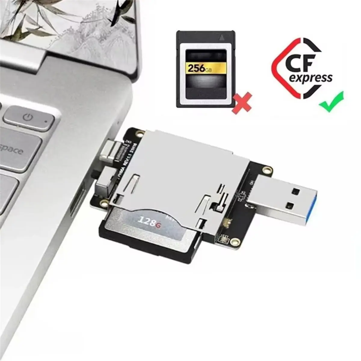 CFexpress Card Reader USB 3.0 Type A/USB3.1 Type C 10Gbps to Express Riser Adapter for Express Type B Memory