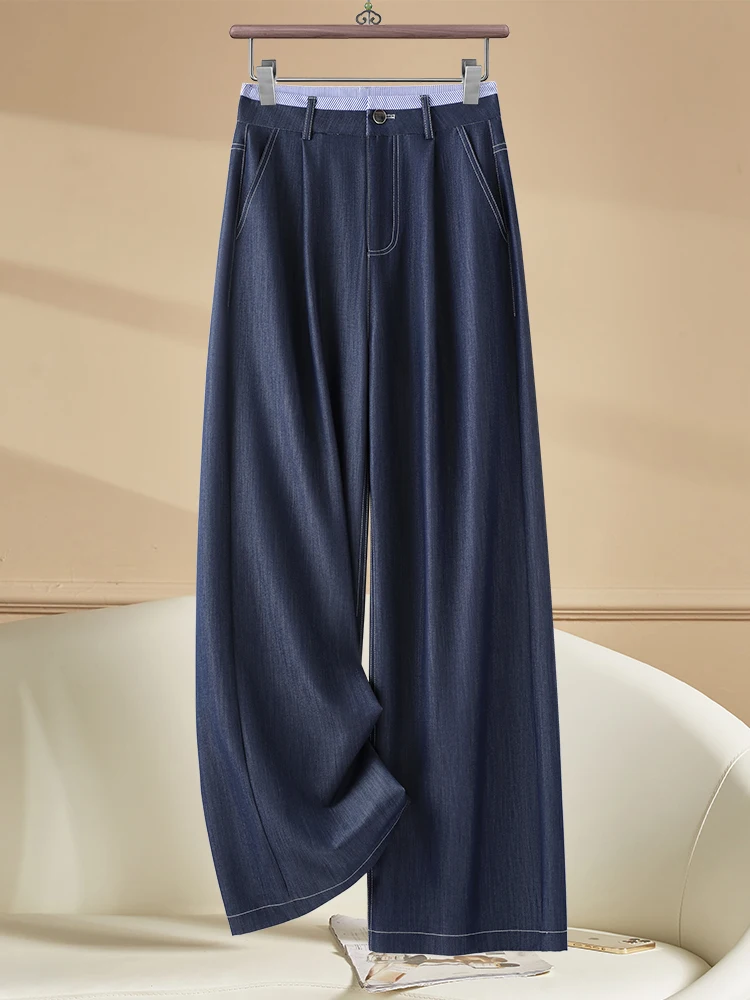 

High Waist Wide Leg Jeans Denim Blue Silk Casual Loose Fit Summer Thin New Style Lazy Wind Jeans for Women
