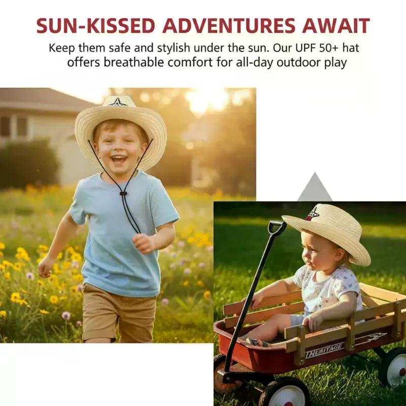 Boys Girls Cowboy Hat Wide Brim Sun Hat Adjustable Outdoor Fedora for Ranch Riding Fishing Hiking Camping