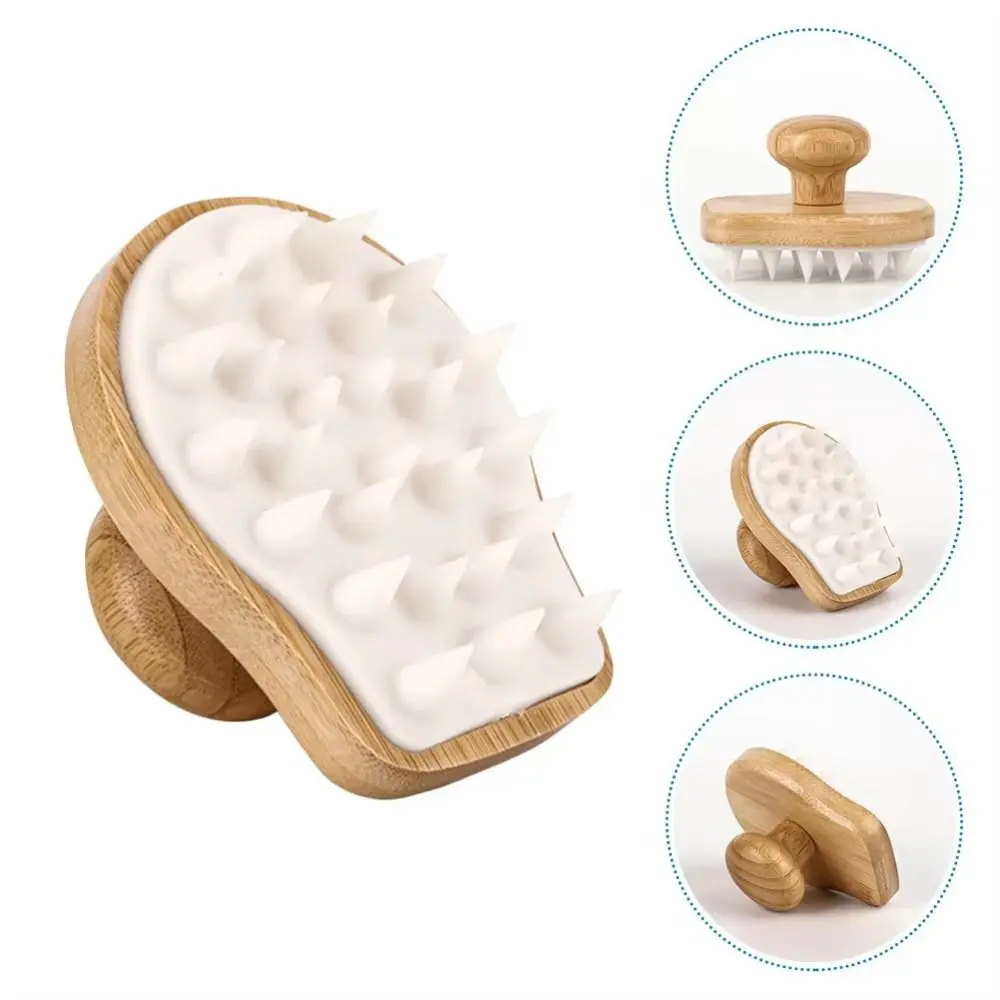 Bamboo Wood Shampoo Brush Deep Cleaning Promote Blood Circulation Scalp Cleaning Scrubber Lightweight Comfortable