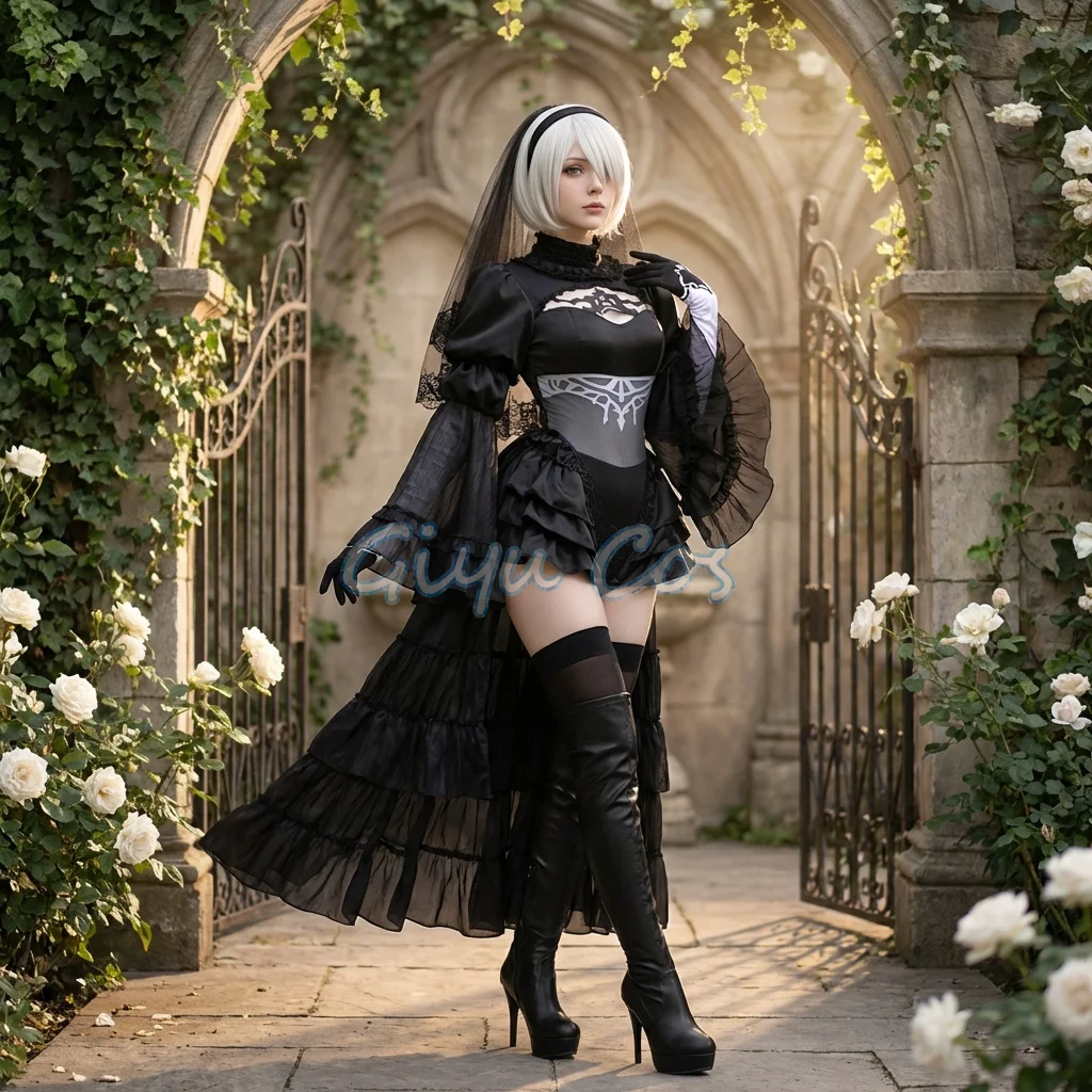 Yorha 2B Cosplay Kostüm Outfit Spielanzug Damen Rollenspiel Kostüme Halloween Party Hochzeitskleid