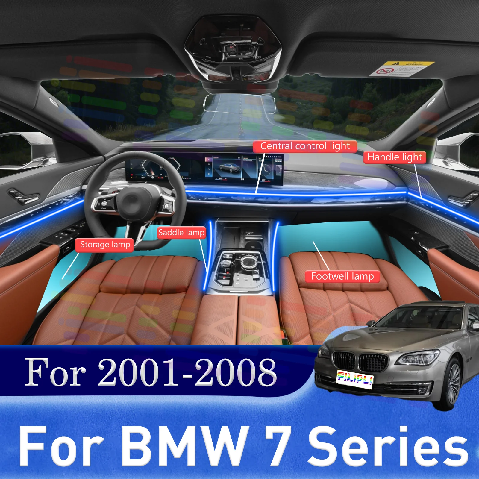 

6-в-1 светодиодные лампы для BMW 7 серии E38 E65 E66 E67 E68 F01 F02 F03, цветная атмосферная подсветка, неоновые полосы для интерьера автомобиля