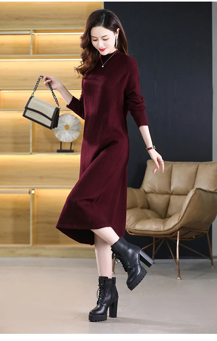New Knitwear Woman Clothes Vintage Autumn Winter Bottom Wear Sweater Dress Pulls Femmes Long Sleeve Tops Pullover Women's Jumper