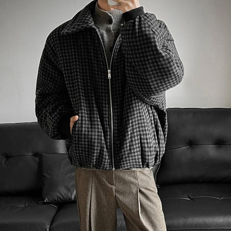 سترة قطنية سميكة منقوشة عتيقة للرجال - أسود (M-2XL) |   معطف قصير أمريكي على طراز المال القديم