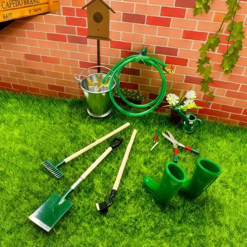 1 Set Simulation Dollhouse Miniature Shovel Hoe Pitchfork And Water Pipe Repair Tool Play Fairy Garden Accessories Farming Tools