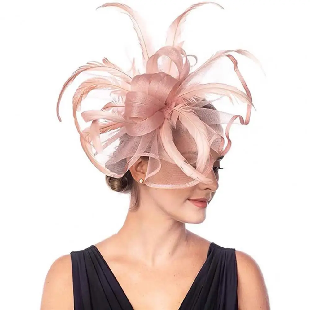 Elegant Fascinator Hat with Hair Clip Decorative Feather Bowknot Mesh Decor Hat Hair Accessory Wedding Bridal Cocktail Headwear