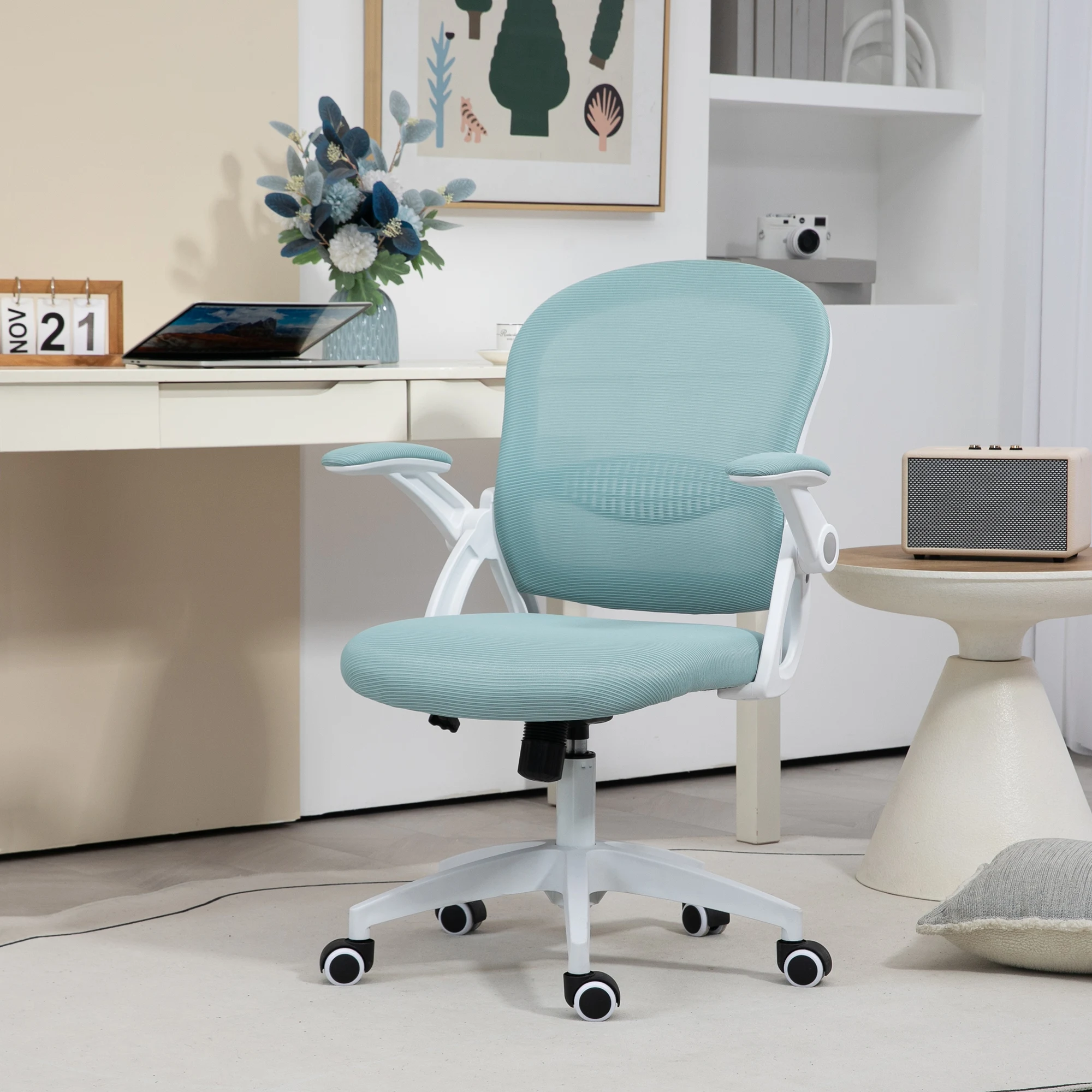 Silla De Oficina Ergonómica Vinsetto Con Respaldo De Malla Y Asiento Acolchado, Altura Ajustable, 65,5 X 61 5X88-97,5Cm, Azul