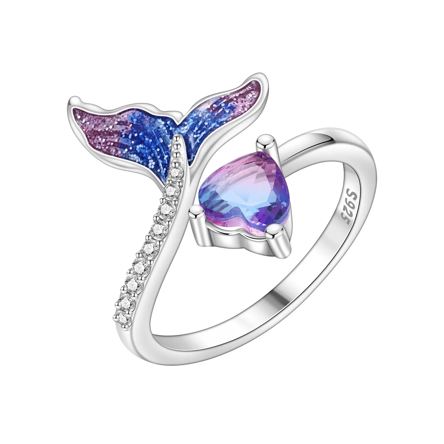 CYCUFF S925 Sterling Silver Gradient Fish Tail Opening Ring For Women Original Finger Ring Jewelry Party Fine Trendy Gifts