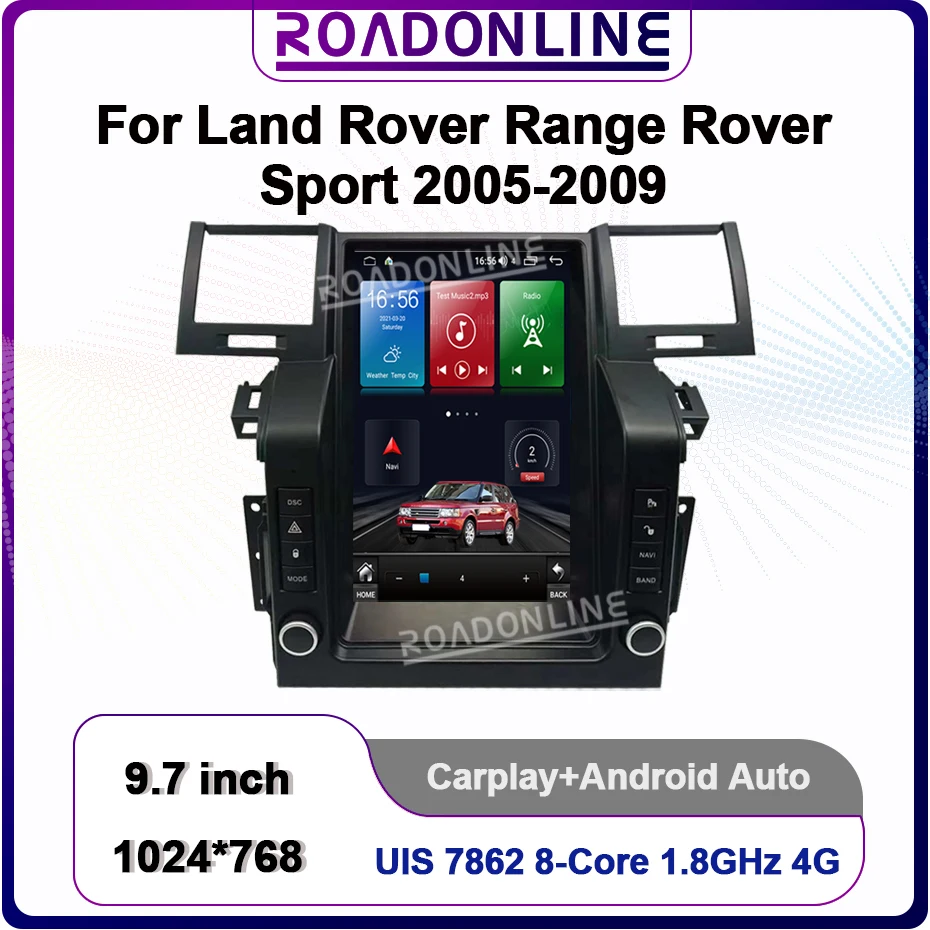 9.7” Android12 Tesla Style Screen For Land Rover Range Rover Sport 2005-2009 Car GPS Multimedia Player Stereo Radio Touch Screen