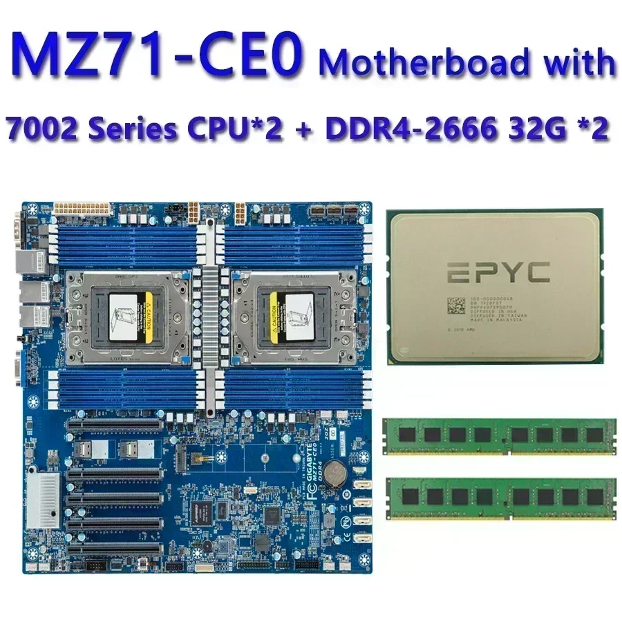 MZ71-CE0 REV.1.X Motherboard  /  32GB DDR4-2666 RAM  EPYC 7F72 7F52 7F32 7H12 7742 7702 7702P 7662 7642 7552 7542 7532 7502 CPU