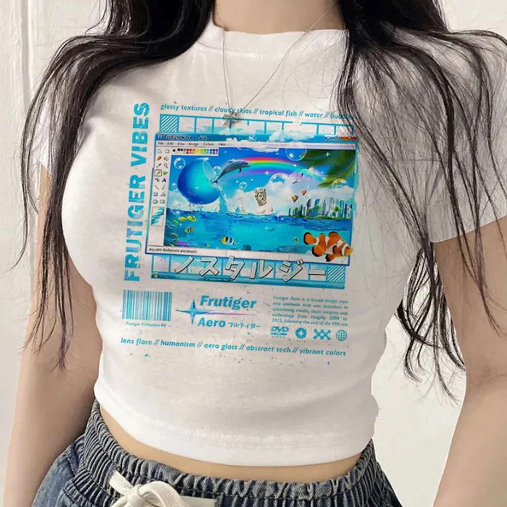 Frutiger Aero cropped top teen grunge summer alternative  harajuku y2k shirt summer anime korean fashion