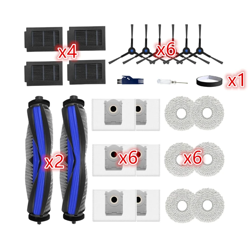 Robot Vacuum Cleaning Parts Set with Side Brushes, Main Rollers, Pads, Dust Bags, Filters and Service Extras for Routine Care Ta
