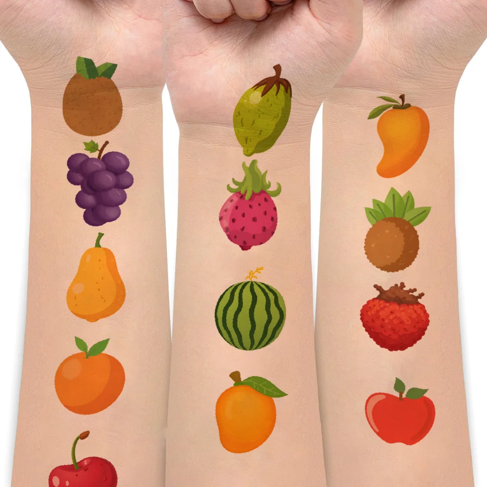 54 Pcs Cute Fruit Temporary Tattoos Waterproof Body Stickers Watermelon Mango Melon Fake Tattoo Decals for Kids Boys Girls