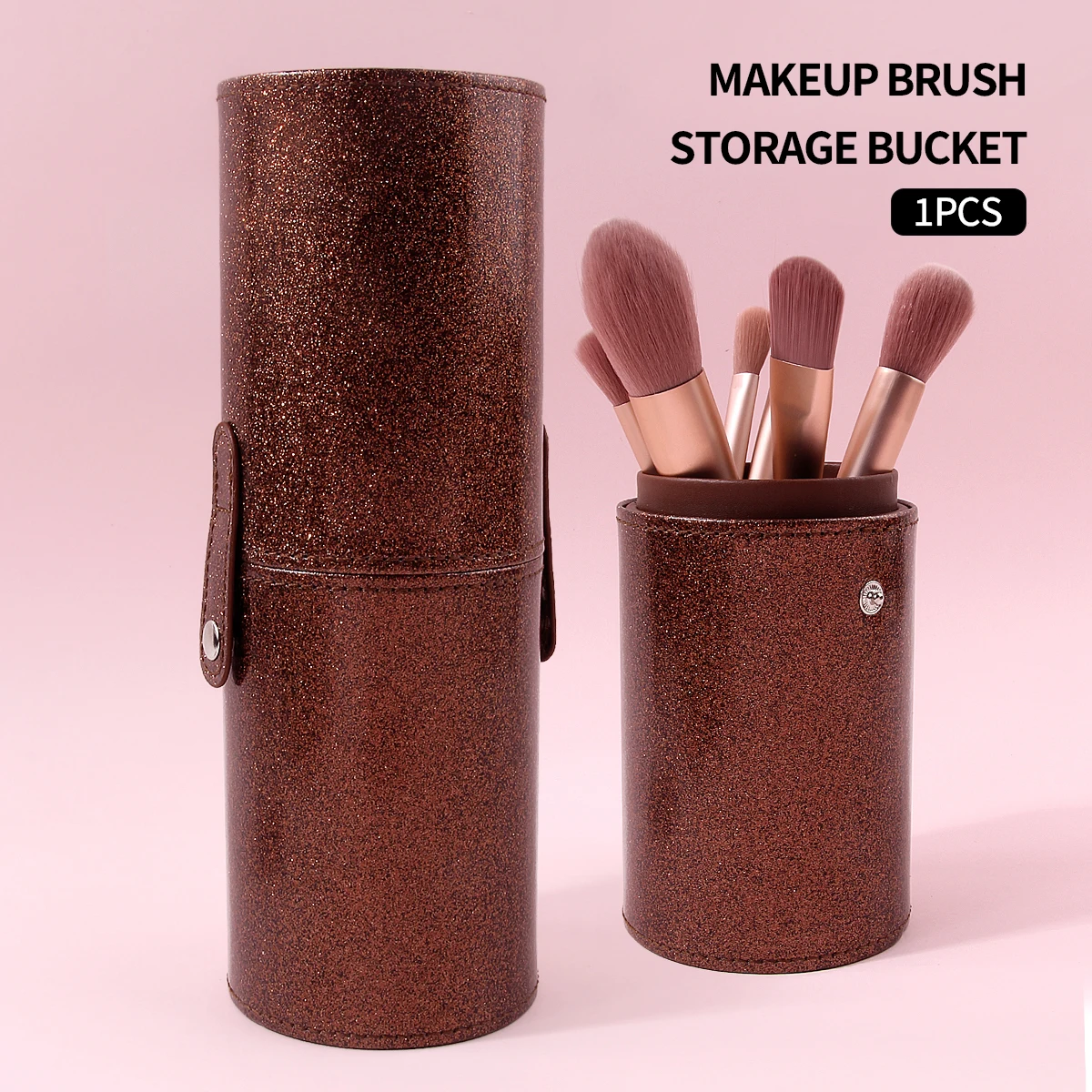 

1Pc Glitter Bronze Makeup Brush Storage Bucket, Detachable Large-Capacity Cylinder Cosmetic Brush Holder, Waterproof Dustproof
