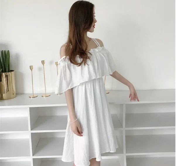 Vestido F de Verão Sem Mangas Estilo Coreano Solto com Cintura em Chiffon Duas Camadas Saia de Fada Estilo Princesa Si...