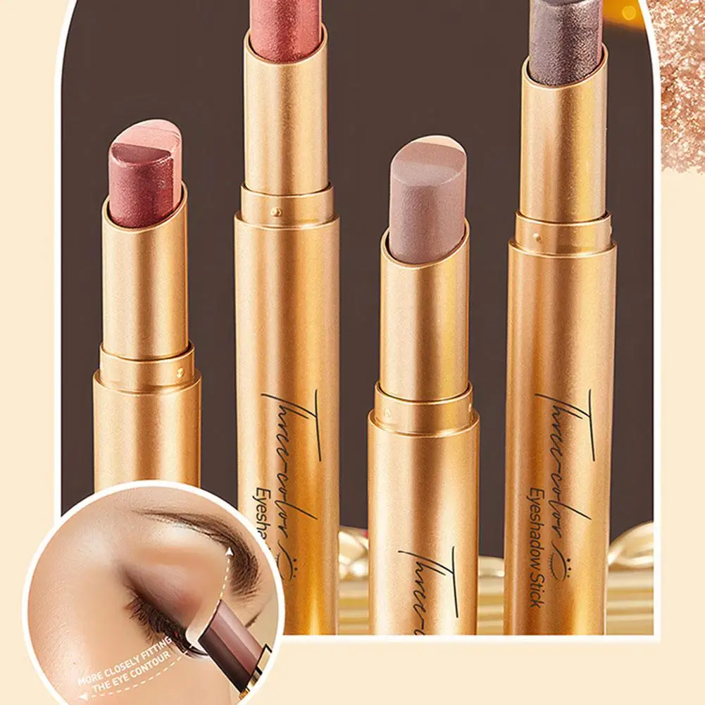 3-Farben-Lidschattenstift mit schimmerndem Farbverlaufspigment, glatt, langlebig, wasserfest, faules Make-up, anfängerfreundlich, einfache Verwendung