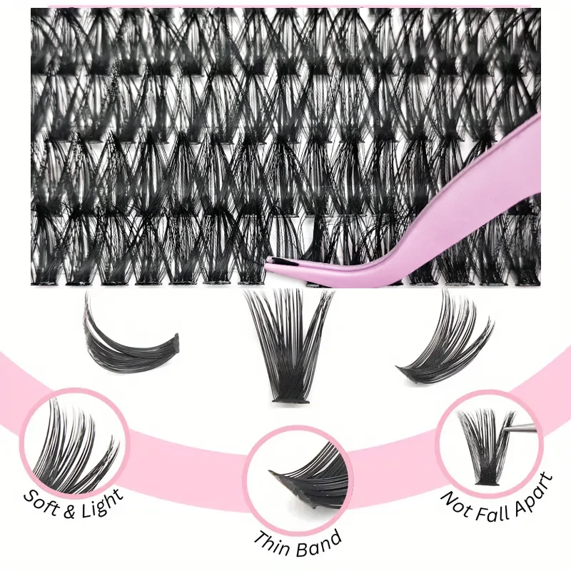 طقم تمديد الرموش الصناعية الاحترافية مع السندات والختم، ملاقط، فرشاة الرموش - 30D/40D/50D 60D/80D/100D، أطوال 9-16 مم،