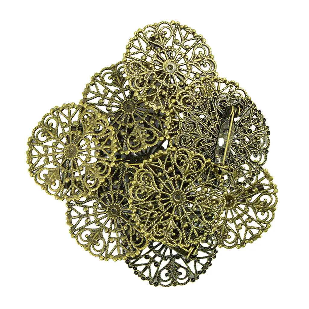 10 Pieces Filigree Empty Brooch Base Round Pins Back Brooches