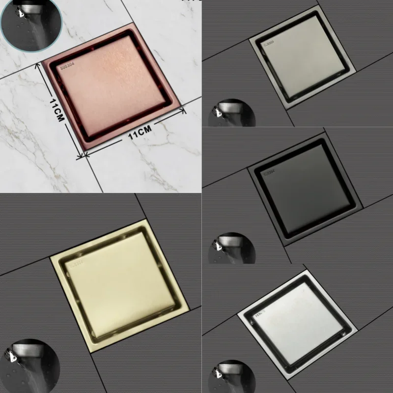 304 Stainless Steel 11*11 CM Floor Drain Square Anti-Odor Garbage Filter Drainage Tile Plug-In Invisible Floor Drain